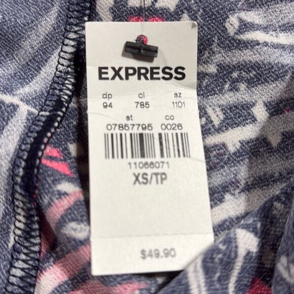 New Express Navy Blue Pink White Palm Tree Leaves‎ Print Stretch Mini Dress XS - Picture 12 of 14